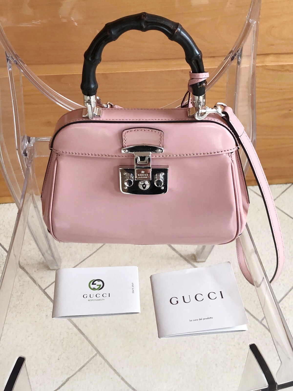 Gucci LADYLOCK Small Bamboo handle soft pink Bag in Leather RRP €2600 image 2