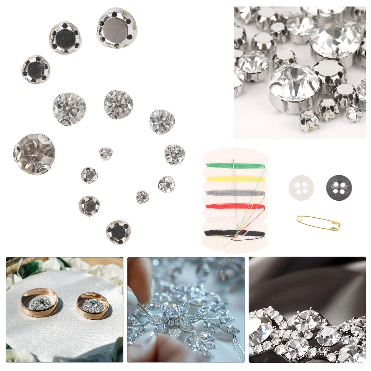 100pcs AAA-Grade Clear Silver Sew-on Rhinestone Crystal Studs - 10mm Round - Made In UK - Perfect For Weddings, Parties & Craft