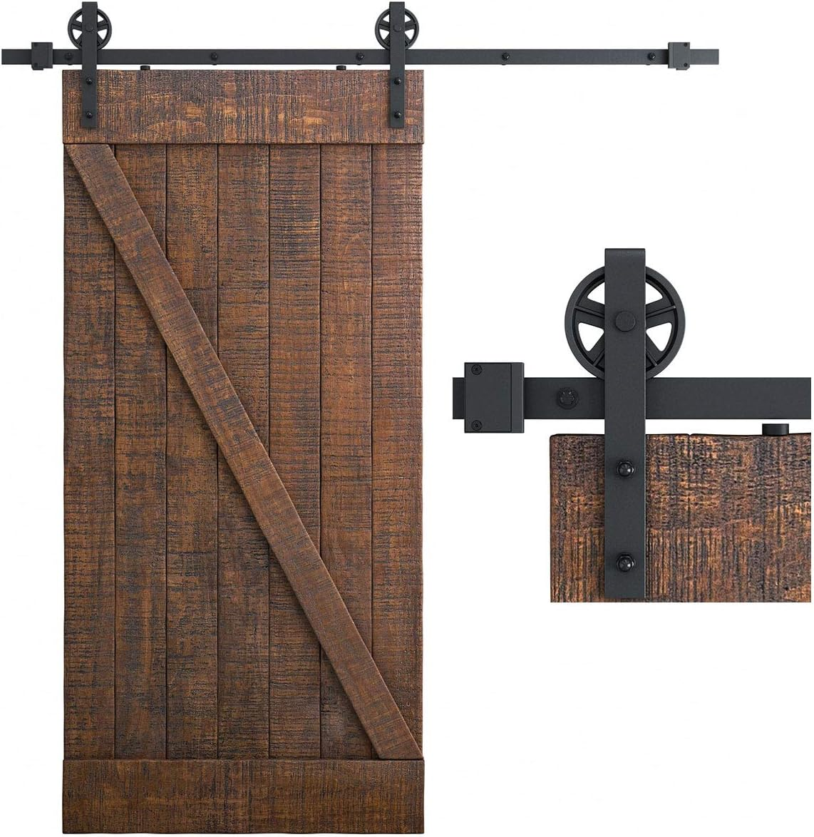 6.6FT Heavy Duty Black Sliding Barn Door Hardware Kit for 4FT to 18FT Doors Smooth Operation