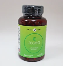 Vitamin World E 268MG Antioxidant Support 250 Rapid Release Softgels – NEW