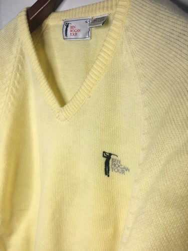 Ben Hogan Tour Pullover Sweater V-Neck Yellow Logo Large Golf Clothes Vintage - Picture 2 of 5