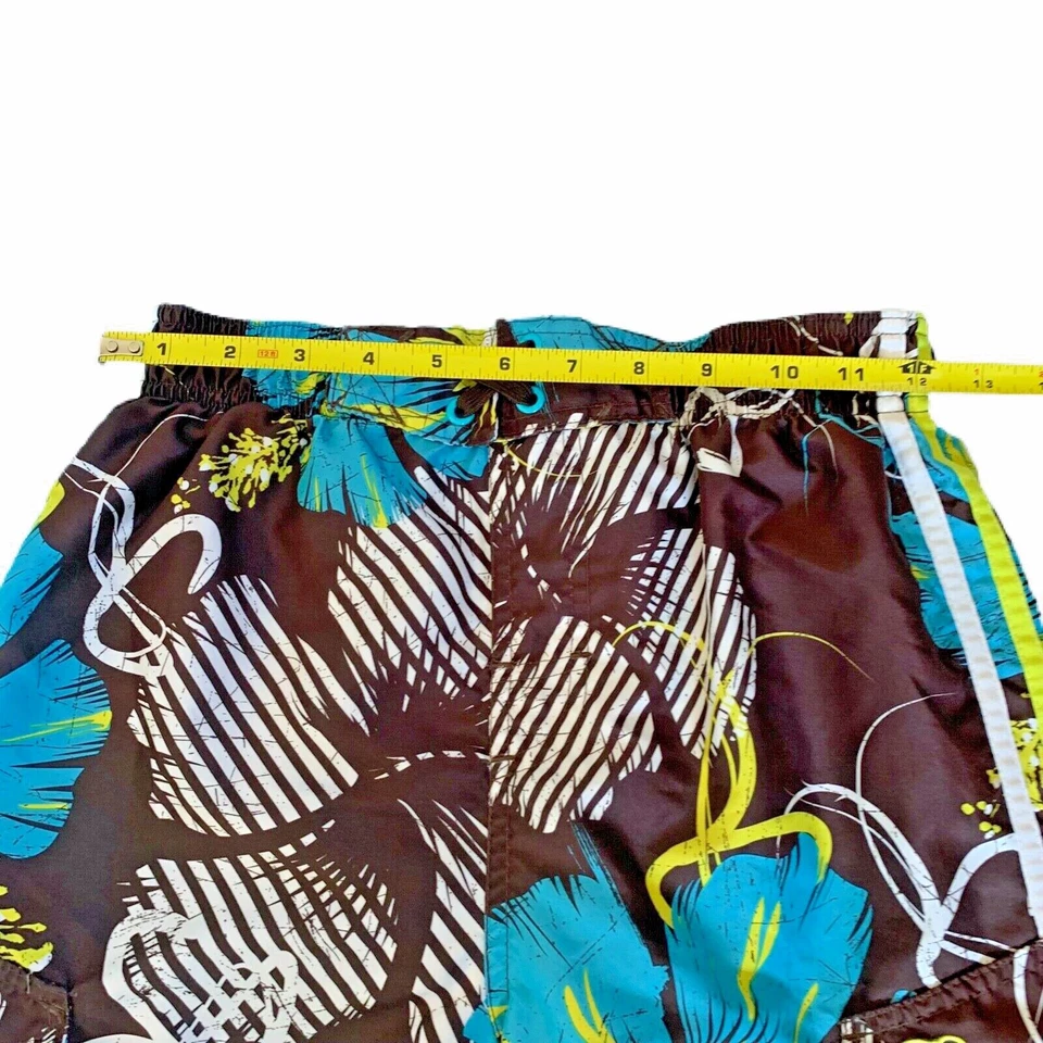 OP Ocean Pacific Swim Trunks Youth XL 14-16 Brown Blue Yellow Hibiscus pockets - Image 3 of 4