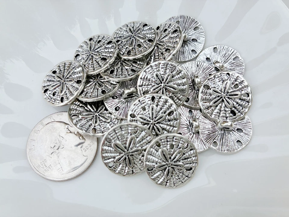 20PC Antiqued Silver Flower Scrapbooking Metal Sewing Buttons with Shank 19x18mm - Image 3 of 3