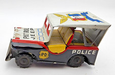 Vintage 1960s 4" Tin Friction Polce Patrol Jeep. Made in Japan by T.T