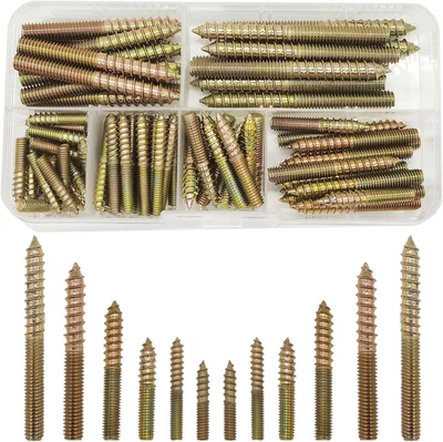 WEQEYENT 84 Pcs M4 M5 M6 Hanger Bolts,Double Sided Screws,Galvanized Dowel Screw Self