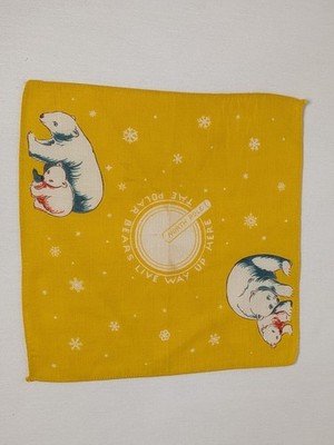 North Pole Polar Bears Live Way Up Here Small Vintage Yellow Handkerchief Hankie