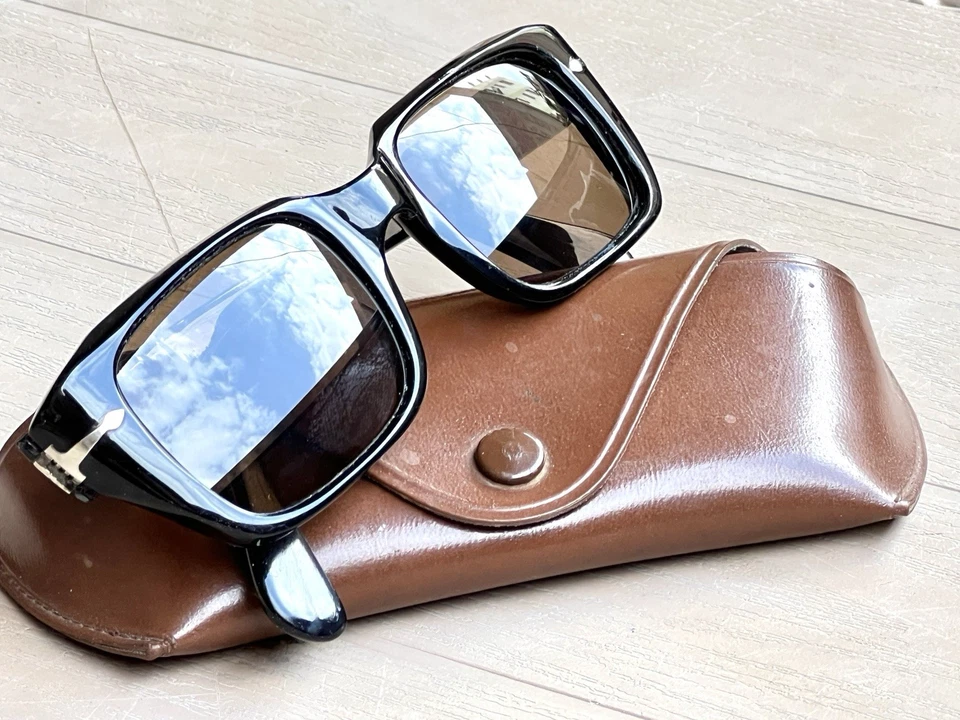 PERSOL 6155 RATTI Meflecto Vintage Sunglasses Man's Frame Black Acetat & Case - Image 2 of 4