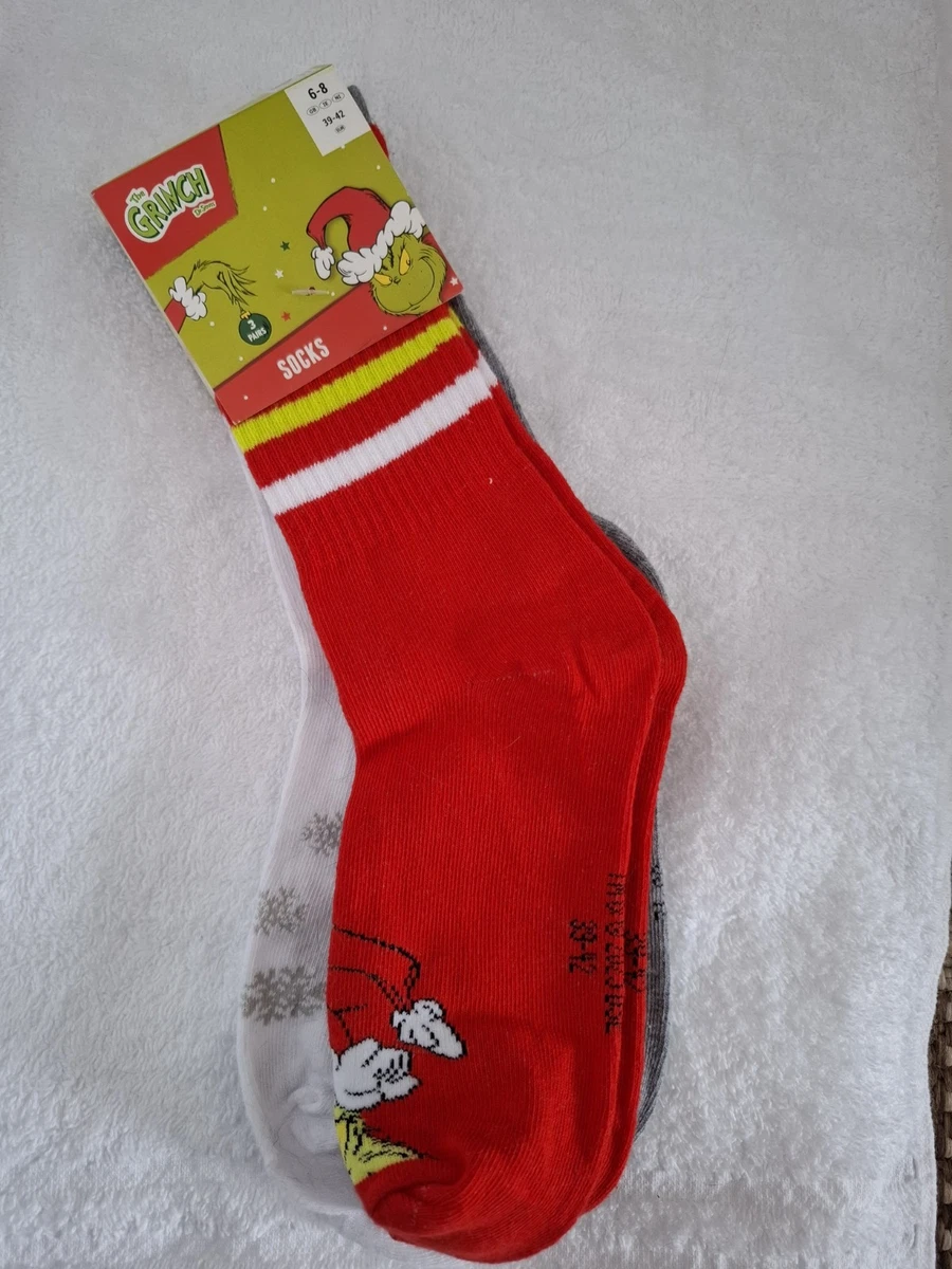 Paquete de 3 calcetines de Navidad The Grinch Reino Unido 6-8 UE 39-42 Primark BNWT regalo de Navidad