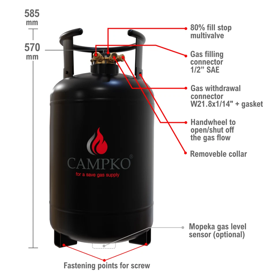 Campko gas tank bottle 30 liter with 80% multi valve gas tank bottle LPG liquefied petroleum gas de - Image 2 of 3