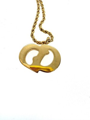 Auth Christian Dior Large CD Logo Vintage Rope Necklace Gold Box