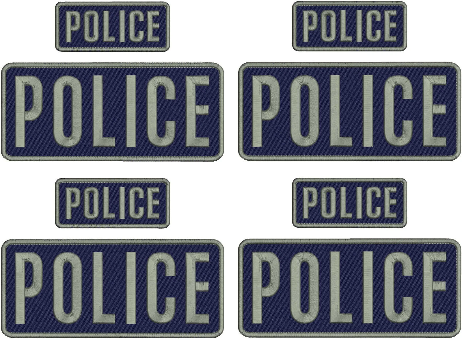 POLICE 8 EMBROIDERY PATCHES 4X10 AND 2X5 HOOK ON BACK BLACK GRAY ON NAVY BLUE
