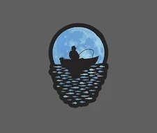 Night Fishing Sticker Moon Waterproof Lake River Outdoor Gift NEW