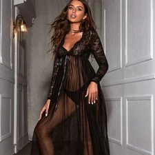 Sexy Gowns Sleep Top See Through Lace Nightgowns Sleepwear Women Home Dress