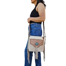 Trinity Ranch Hair On Hide Floral Tooled Concealed Carry Crossbody Bag Tan