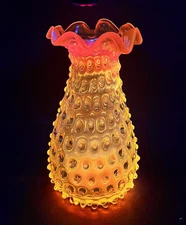 Vtg Empoli Zena Toscany Imports Glass Hobnail Vase Yellow Venice Italy Glows 60s