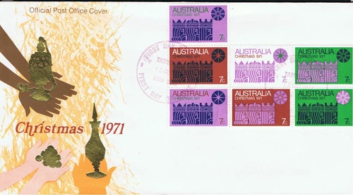 AUSTRALIA 1971 CHRISTMAS BLOCK OF 7 FIRST DAY COVER