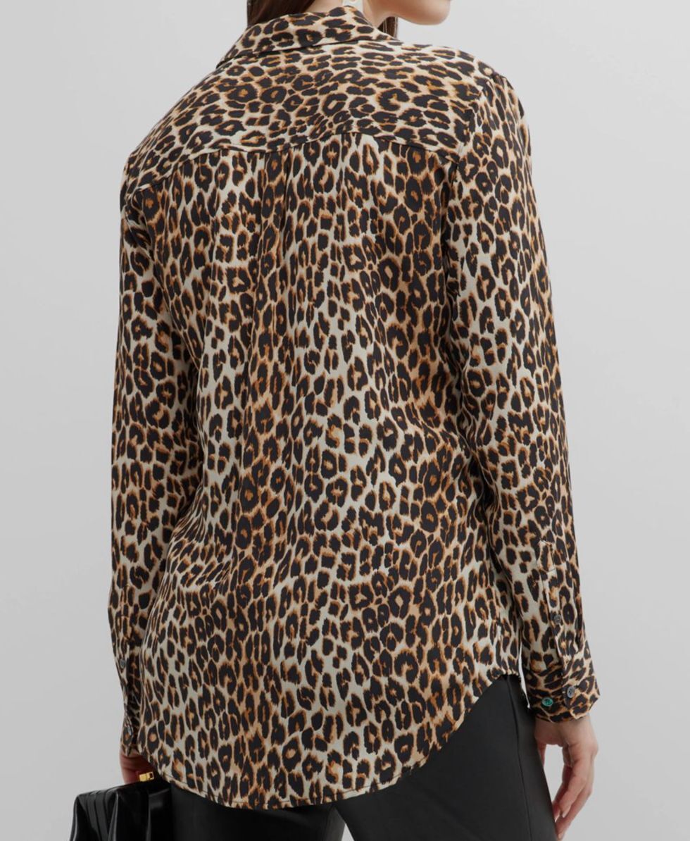 $295 Equipment Femme Women's Brown Leopard Silk Button Up
