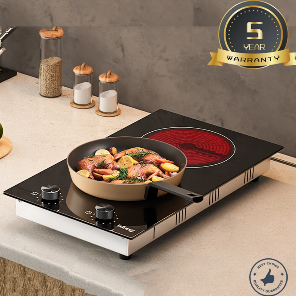 Kochfeld Glaskeramik doppel Kochplatte 3200W Einbau 2 Zonen rahmenlos schwarz DE