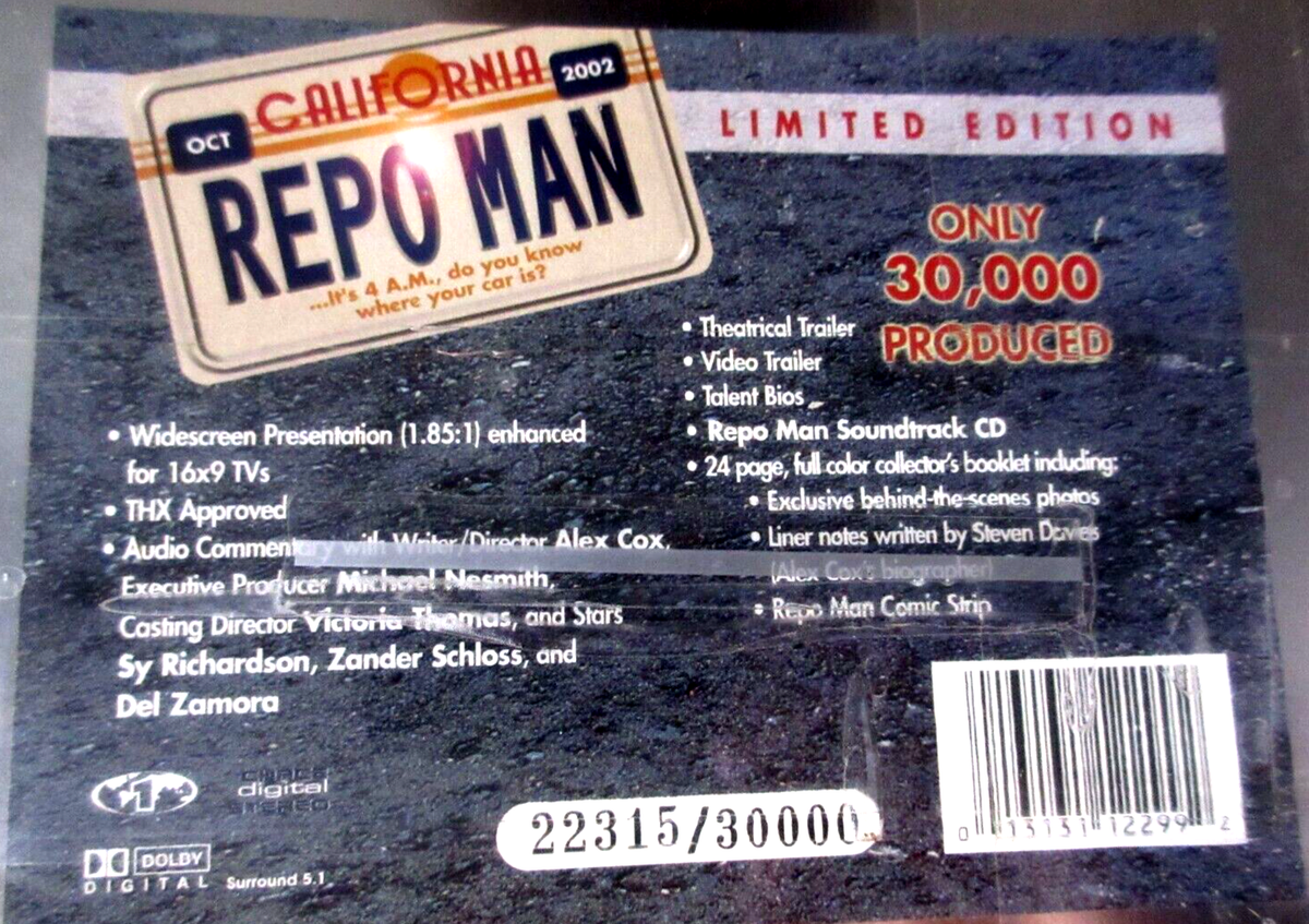 REPO MAN Tin Box Set DVD w/ Soundtrack #18124 NEW / Factory