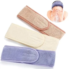 Spa Facial Headband – 3 Pcs Adjustable Makeup Head Wrap White,Brown,Purple 