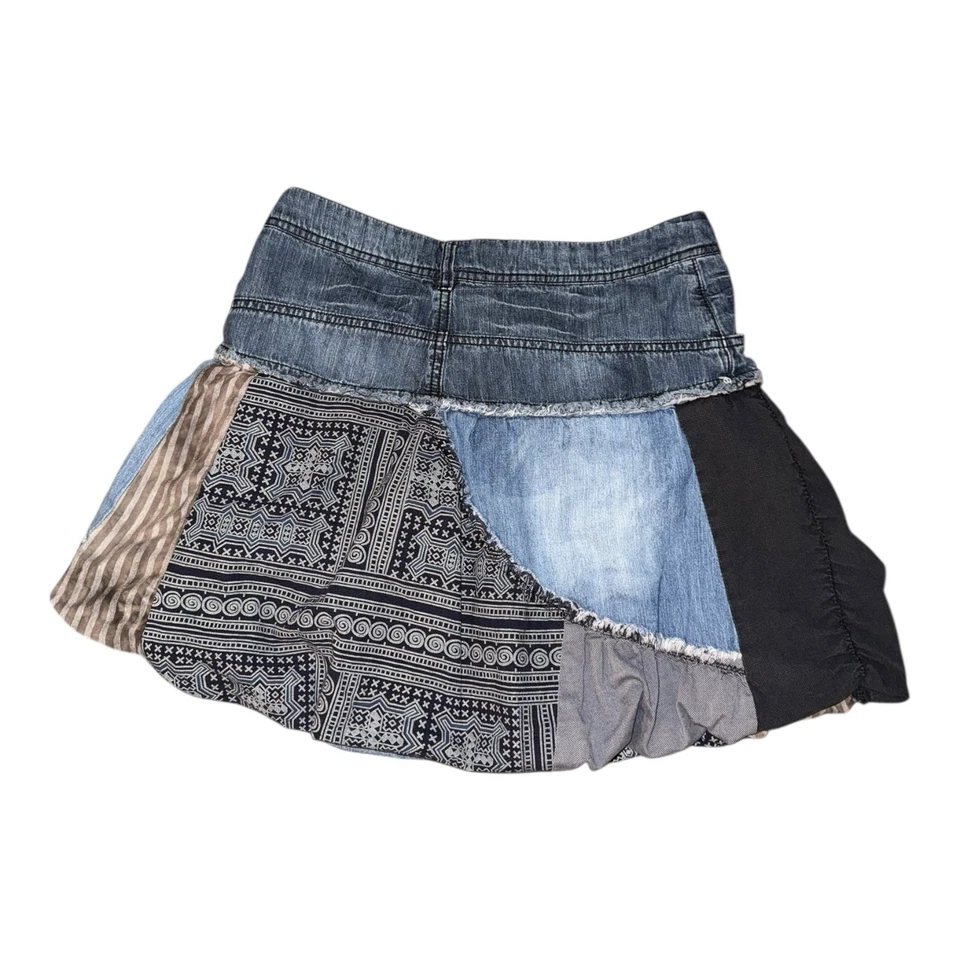 Desigual Skirt Womens UK 12 Blue Denim Mini Bubble Y2K Patchwork Boho Festival - Image 2 of 4