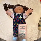 Cabbage Patch Kids Vintage 16 in Girl Doll Blue Eyes Brown Yarn Hair Signed