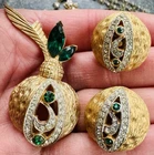 Pat. 156452 Schiaparelli BROOCH & EARRING SET Pin Costume Jewelry Vintage Green