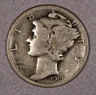 1919-S "Mercury" Silver One-Dime Coin, Good