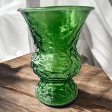 Vintage E.O. Brody Co. Emerald Green Crinkle Glass Vase 1960's Made in the USA