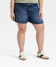 NEW Women's Plus Ava  Viv Size 26 High Rise Midi Blue Jean Shorts Relaxed Fit