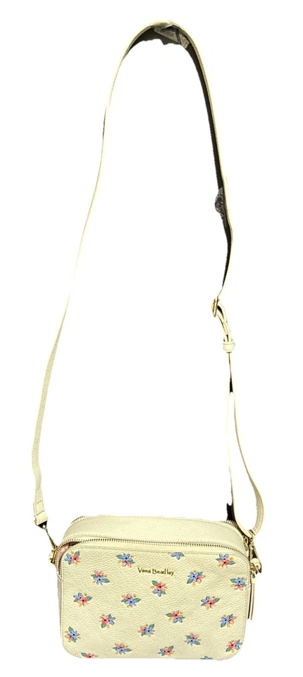 Bolso Bandolera Cartera Vera Bradley Evie Blanco con Cuero Florido Azul y Rosa Foto 3 de 4