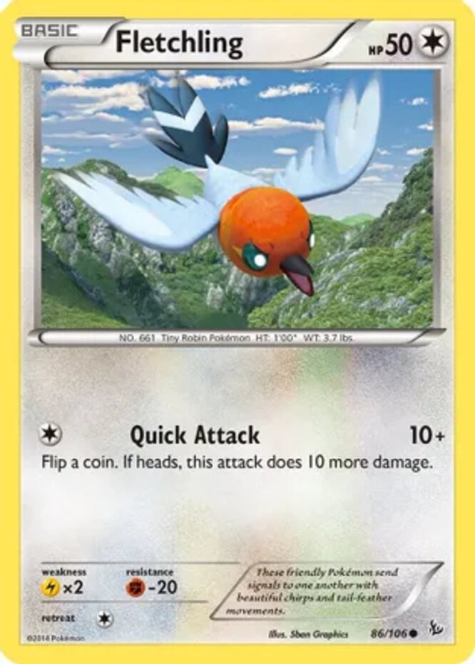 Fletchling - 86/106 - Common (Lp) XY FlashFire - Colorless Pokémon