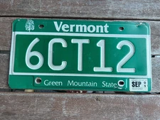 1991 Vermont license plate 6CT12