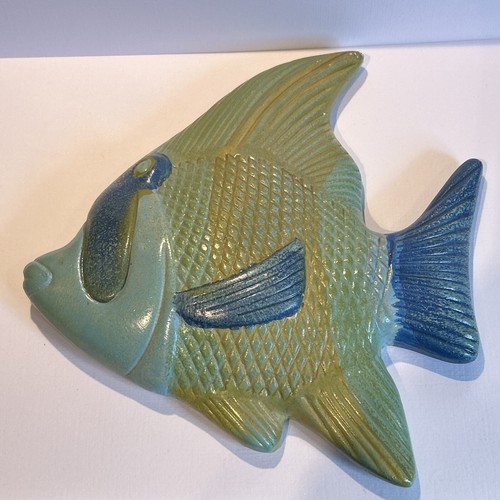 Colgante de pared vintage de tiza de cerámica para peces tropicales pintado a mano azul verde - Imagen 2 de 13