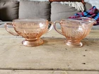 Pink Cabbage Rose Federal Glass Creamer and Sugar Set Vtg