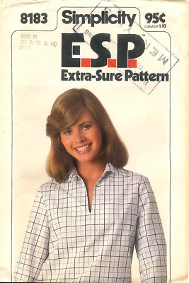 Vintage Simplicity 8183 Sewing Pattern Misses Pullover Blouson Top Size 10-12-14
