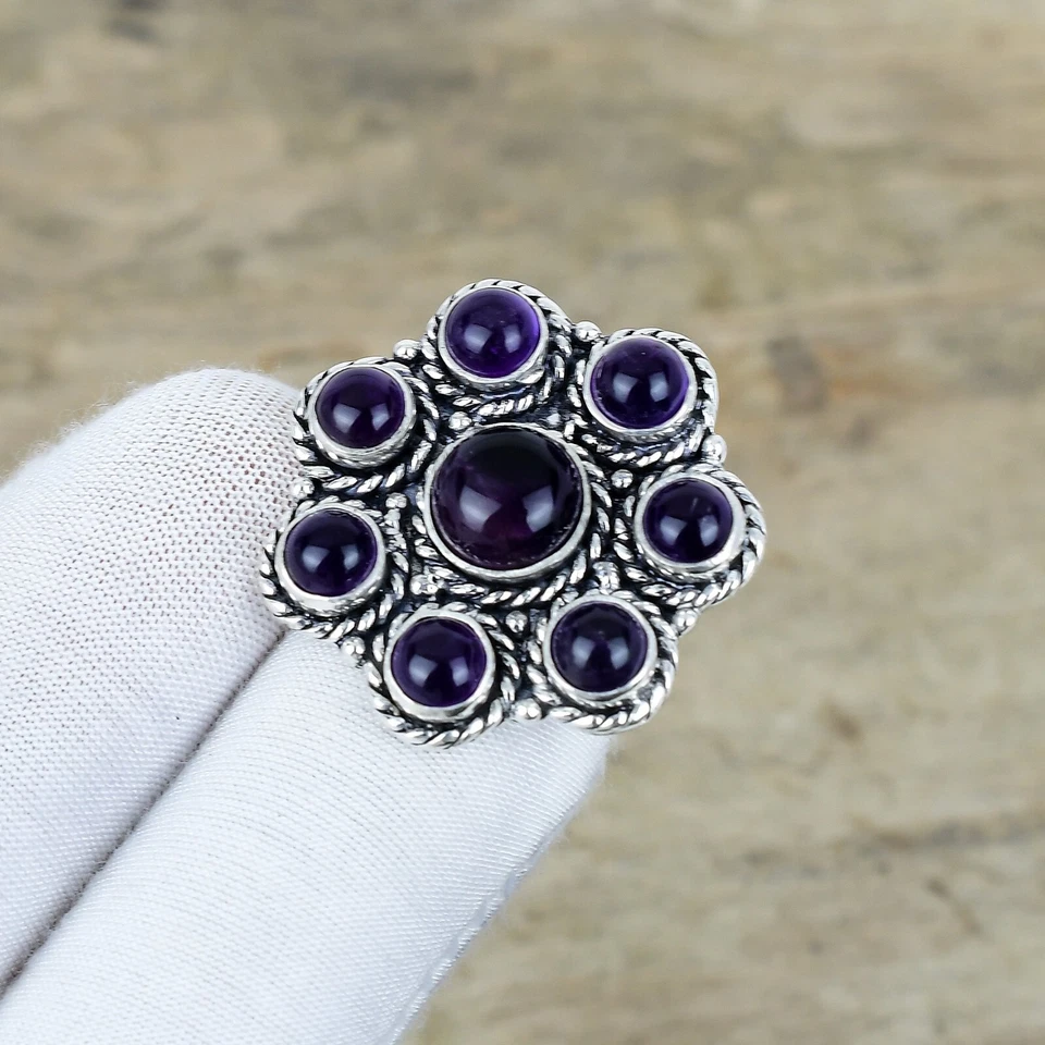 Anello Elegante In Ametista Con Gemma In Argento Sterling 925 Per Donna - Immagine 3 di 4