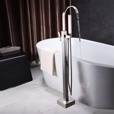 Brushed Nickel Freestanding Bathtub Faucet Tub Filler Handheld