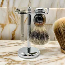 Royal Shave Safety Razor and Brush Stand Silver