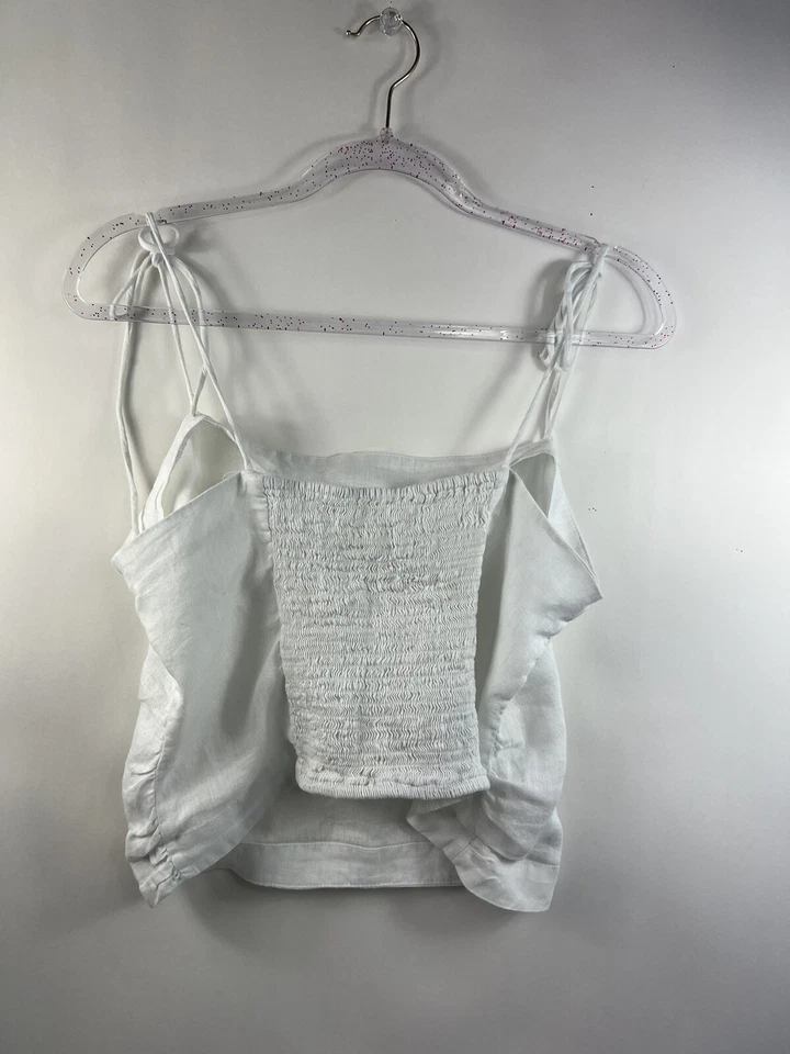 Top corto H&M para mujer talla L blanco correas de espagueti espalda elástica Foto 2 de 4