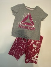Reebok 2-Piece Shorts T-Shirt Outfit/Set Girl s 4T Hot Pink/ Light Pink/ White