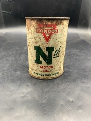 ORIGINAL VINTAGE CONOCO NTH MOTOR OIL CAN ONE QUART AUTOMOTIVE NO BOTTOM
