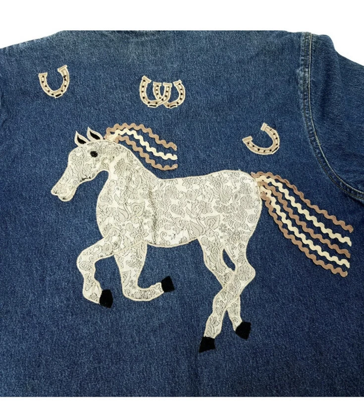 Винтажный не беспорядок с Texas джинсовой ткани Jean куртка Sz L лошадей Western бисером воротник - Изображение 3 из 4