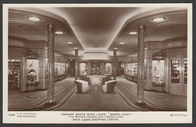 Postkarte Cunard White Star Liner Queen Mary die Haupthütte Einkaufszentrum RP