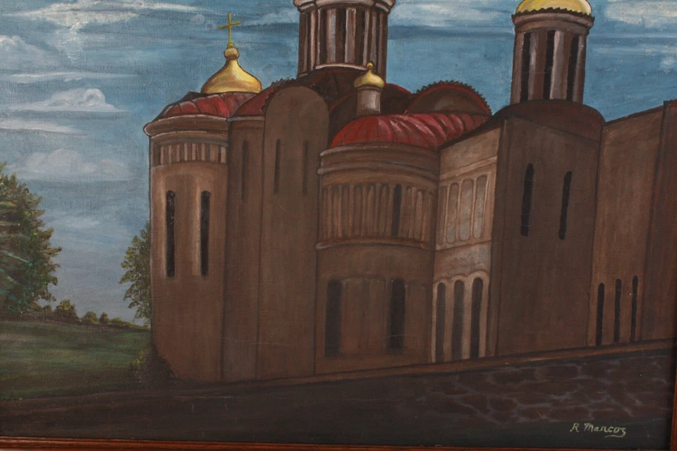 Pintura al óleo iglesia rusa firmada R Marcos Foto 4 de 4