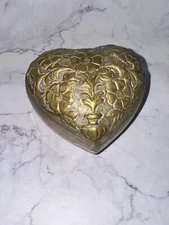 Vintage Silver and Brass Repousse Heart Shaped Trinket Box Made in India