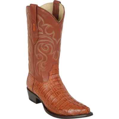 LOS ALTOS COGNAC GENUINE CROCODILE CAIMAN TAIL SNIP TOE COWBOY BOOT D 940103