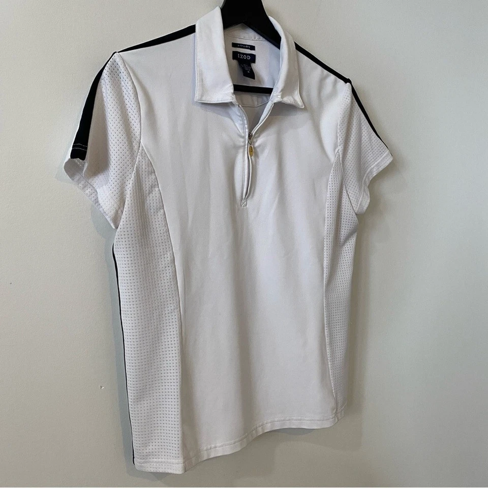 Camisa polo para mujer IZOD x-tra seca 1/4 cremallera blanca y negra talla M Foto 2 de 4
