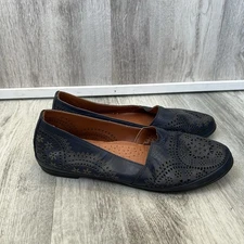 Spring Step Yamani Perforated Slip On Leather Flats Womens 9 40 Navy Blue Boho