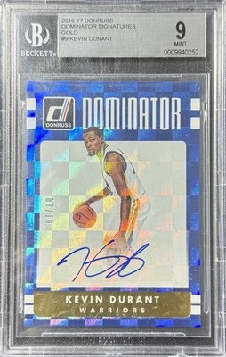 2016 Donruss Kevin Durant Dominator Signatures Gold Auto /10 BGS 9 Rockets GSW 